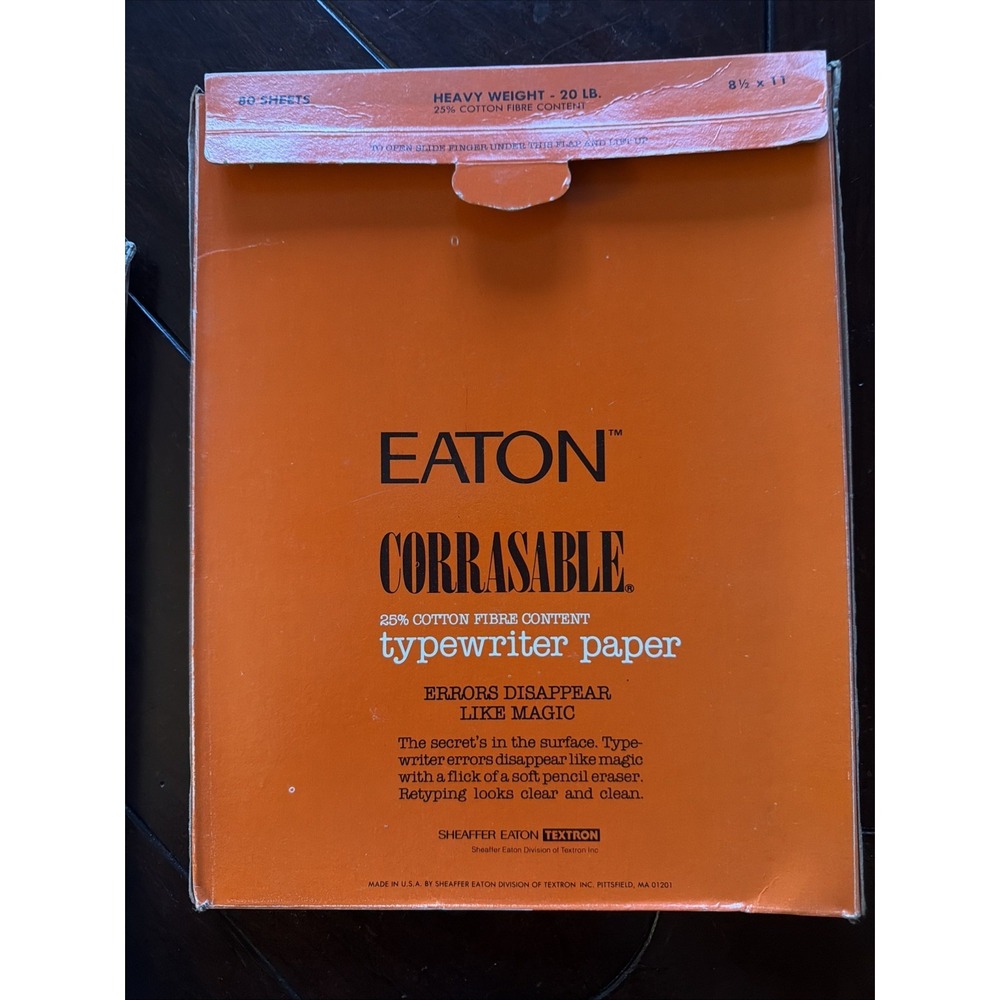 Vintage Eaton Corrasable Typewriter Paper Onion Skin 80 Sheet Box 8.5 x 11 Inch